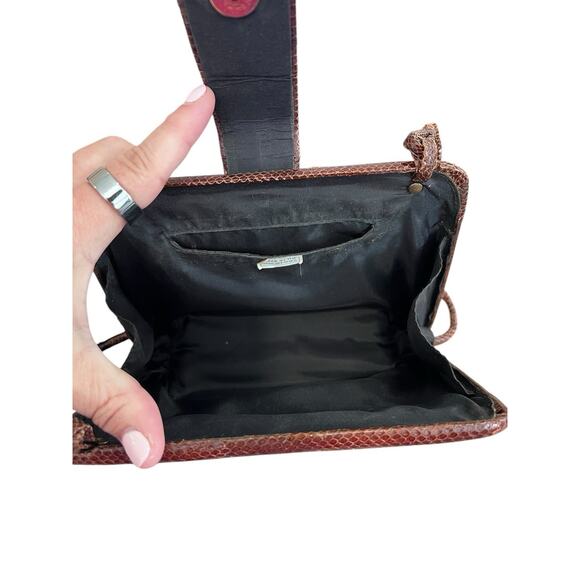 Vintage ESTATE Brown Eel Skin Purse Hard Shell Shoulder Bag Wide Opening - Picture 4 of 15